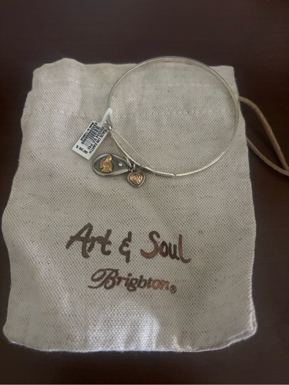 Brighton Art & Soul peace on earth Two-Tone Heart Charm Bangle Bracelet